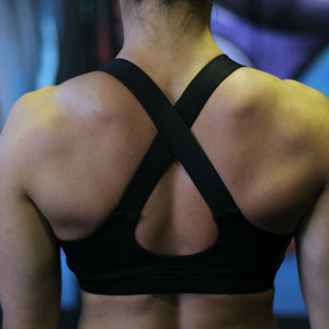Stealth black sports bra back