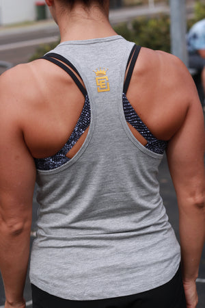 ladies urban athlete tank heather grey back